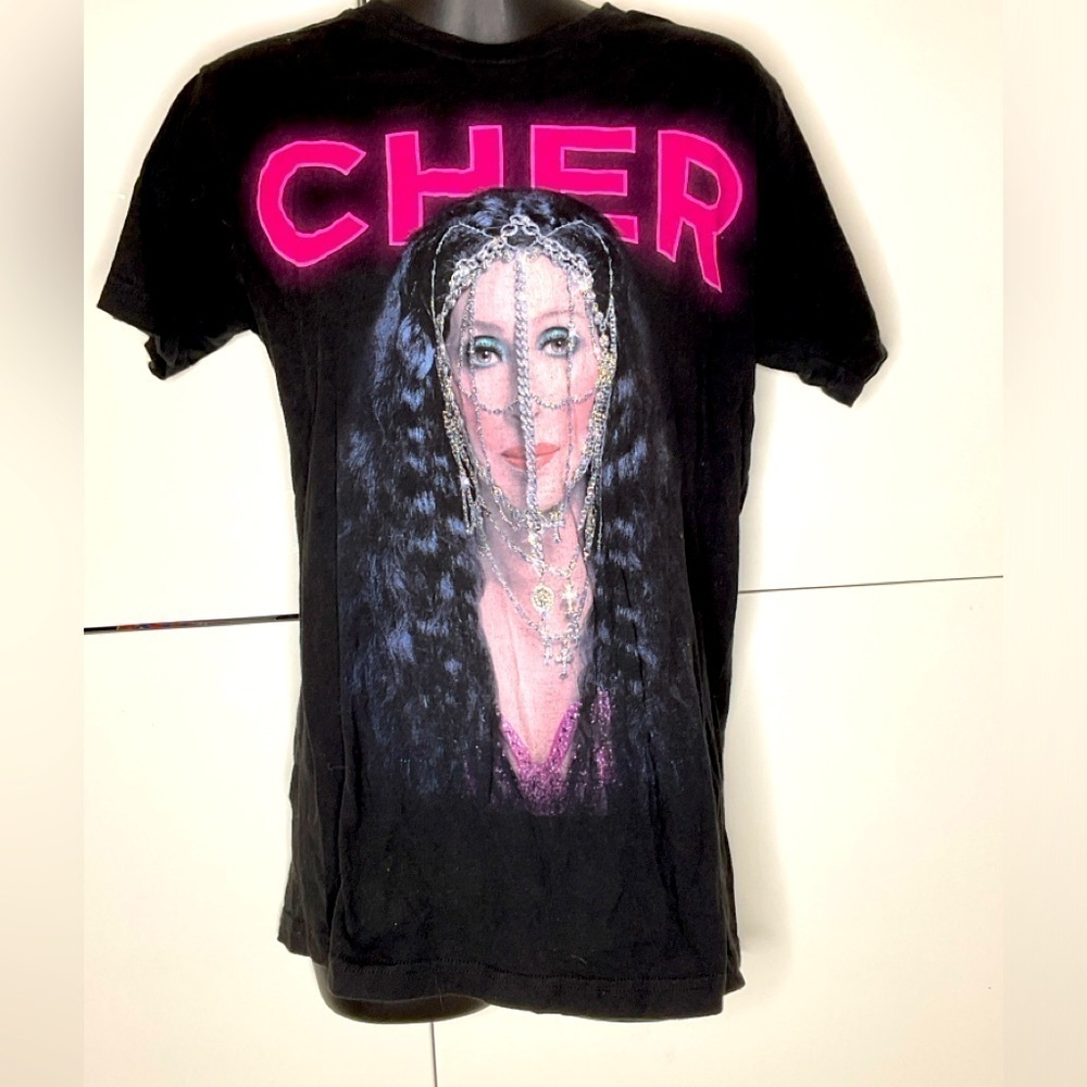 Cher Tour Tshirt D2K 2014 glitter sz small shirt pink black Dress to Kill